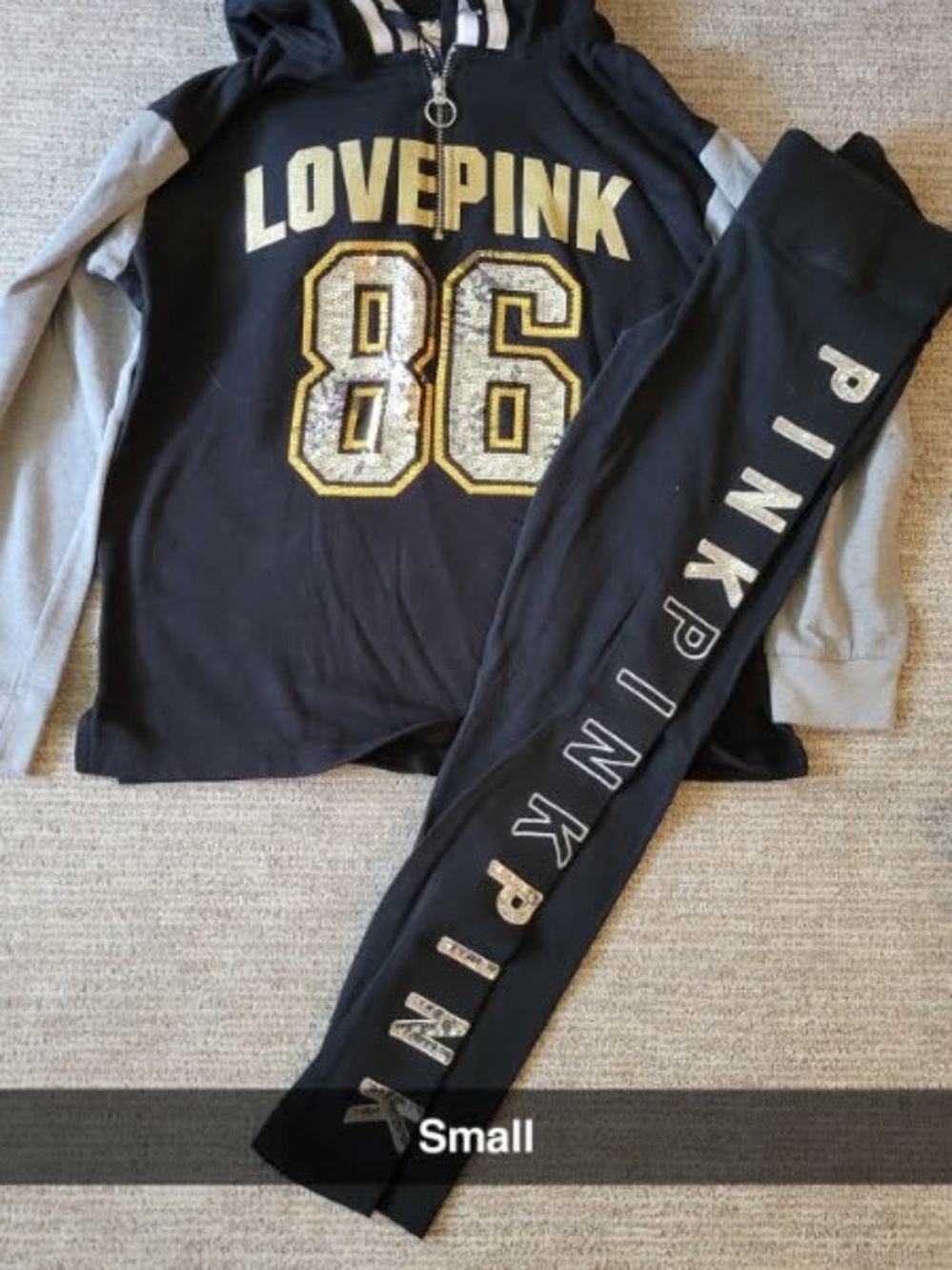 RARE/HTF BLING PINK Black & Gray 'LOVE PINK 86' Hoodie+Leggings Set